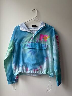 MTV blue tie-dye windbreaker jacket